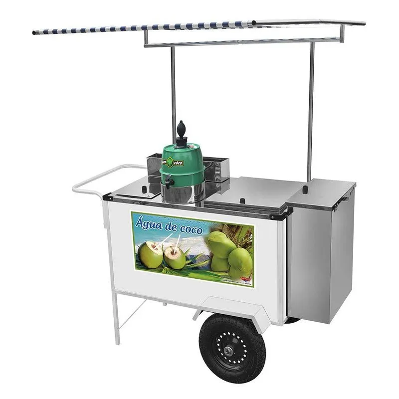 Carrinho De Água De Coco Cefaz Branco Rodas Pneumáticas E Toldo Bl22p/t