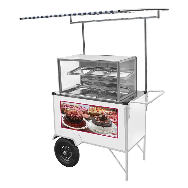 Carrinho De Doces Cefaz Branco Rodas Pneumáticas E Toldo Bl25p/t