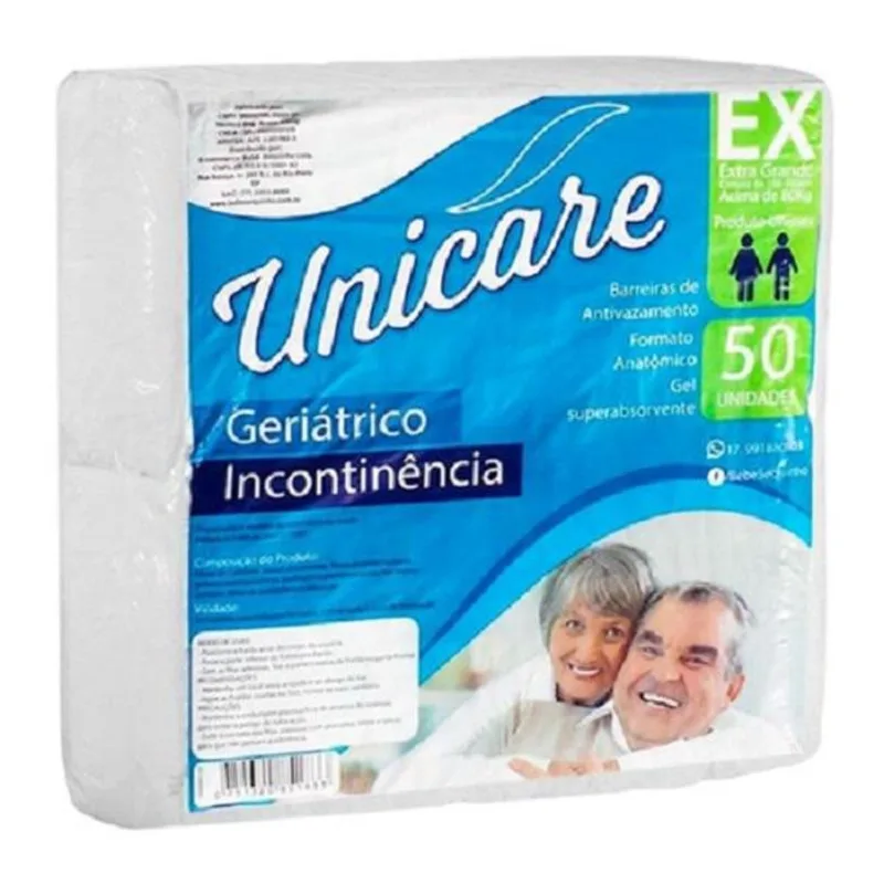 Fralda Adulto Unicare Tamanho Extra Grande Com 50 Unidades