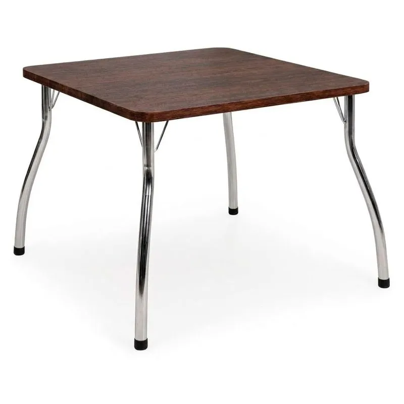 Mesa Catia Fil Móveis Pés Cromados Tampo MDP Nogueira 90x90 Quadrada 110 (MP)
