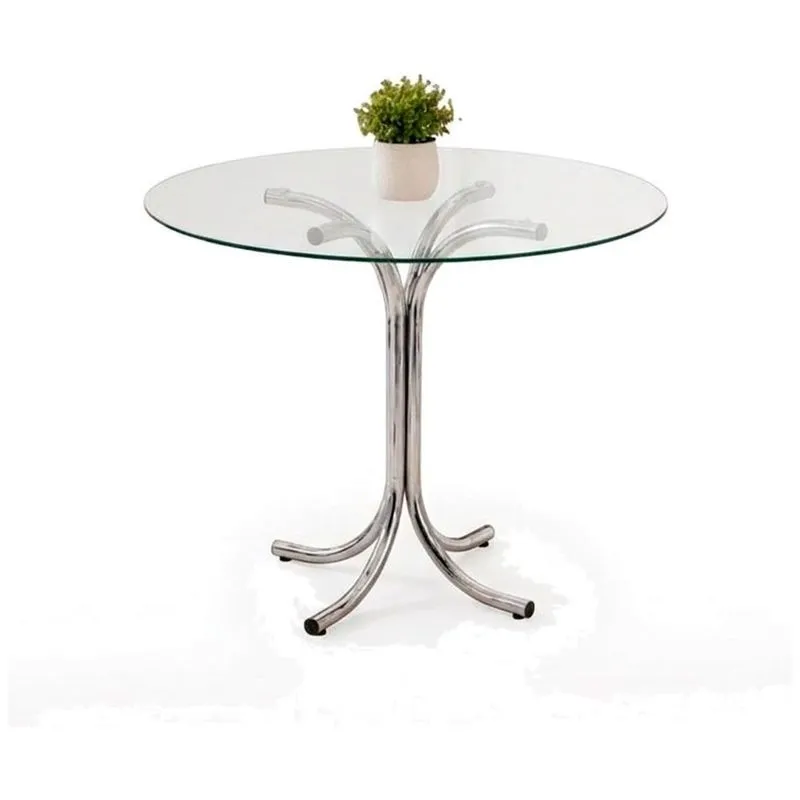 Mesa Renata Fil Móveis Cromada Tampo Redondo Vidro 80 Incolor 5mm Temperado (MP)
