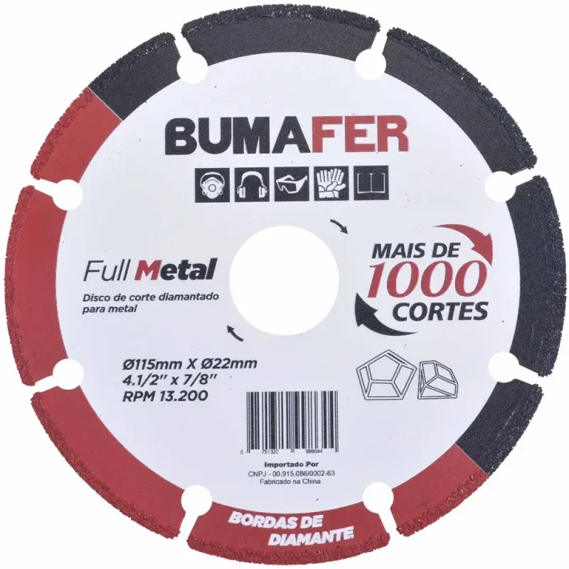 Disco Diamantado para Corte em Metal 150x22mm 13200rpm Bumafer