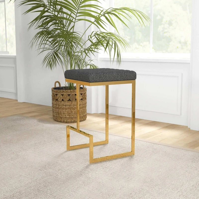 Joel - Mid Century Modern Luxury Upholstered Stool Dark Gray / Counter Height (24"-27")