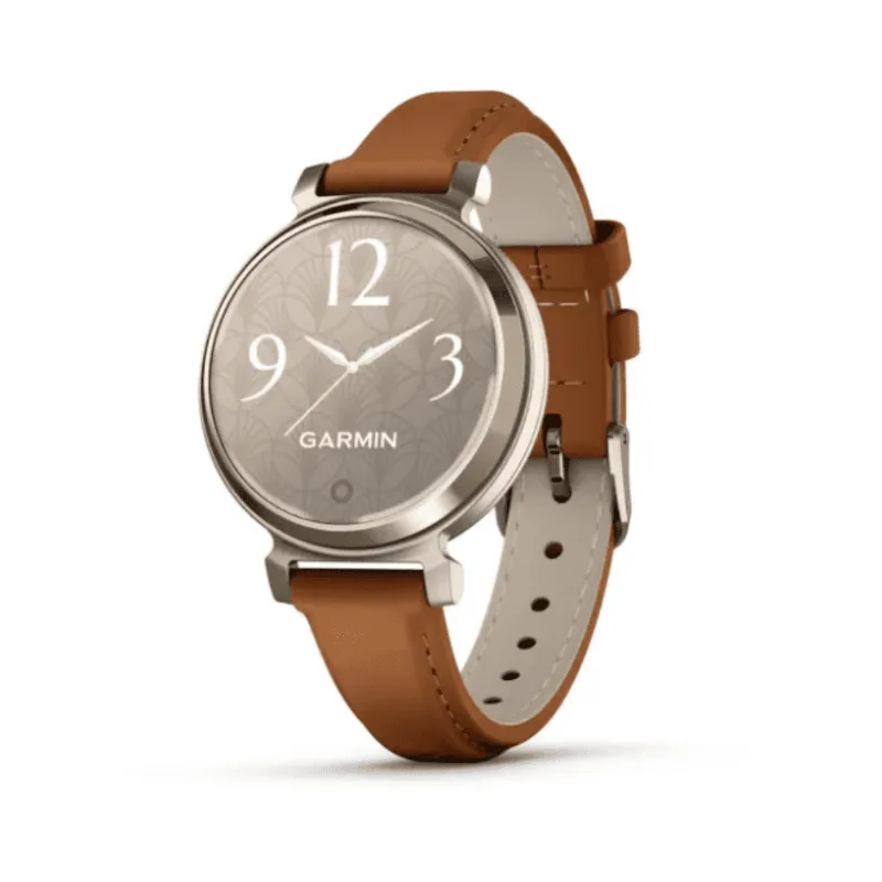 Relógio Garmin Lily 2 com Monitor de Atividades Relógio Garmin Lily 2 Classic (2024) Dourado Pulseira Marrom de Couro com Monitor de Atividades