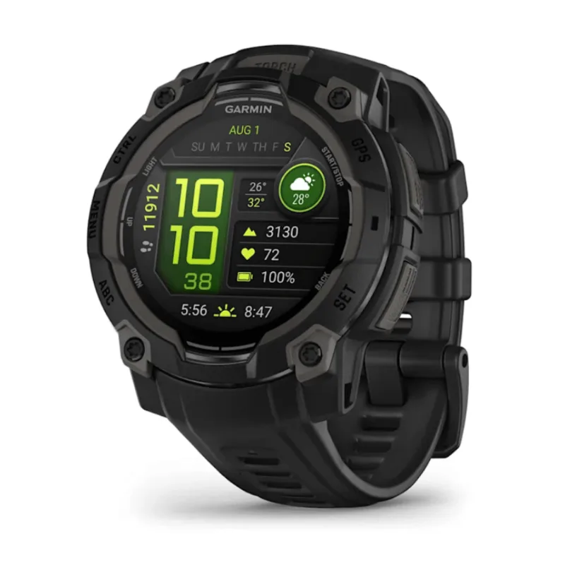 Relógio Garmin Instinct 3 com Monitor Cardíaco de Pulso e GPS Relógio Garmin Instinct 3 Amoled 45 mm, Preto com pulseira de silicone Preta