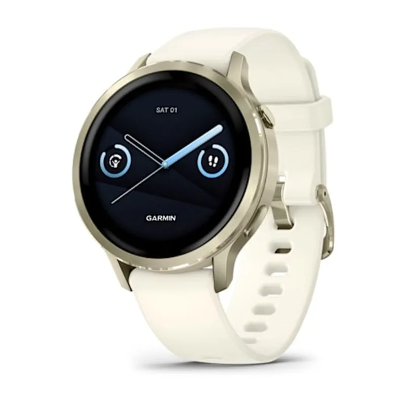 Relógio Garmin Venu 4 Ouro Lunar com Pulseira de Silicone marfim
