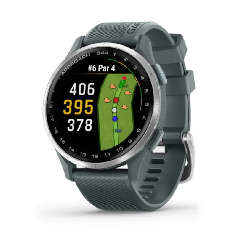 Relógio Garmin Approach ® S44 Prata com pulseira de silicone cinza com Monitor Cardíaco de Pulso e GPS