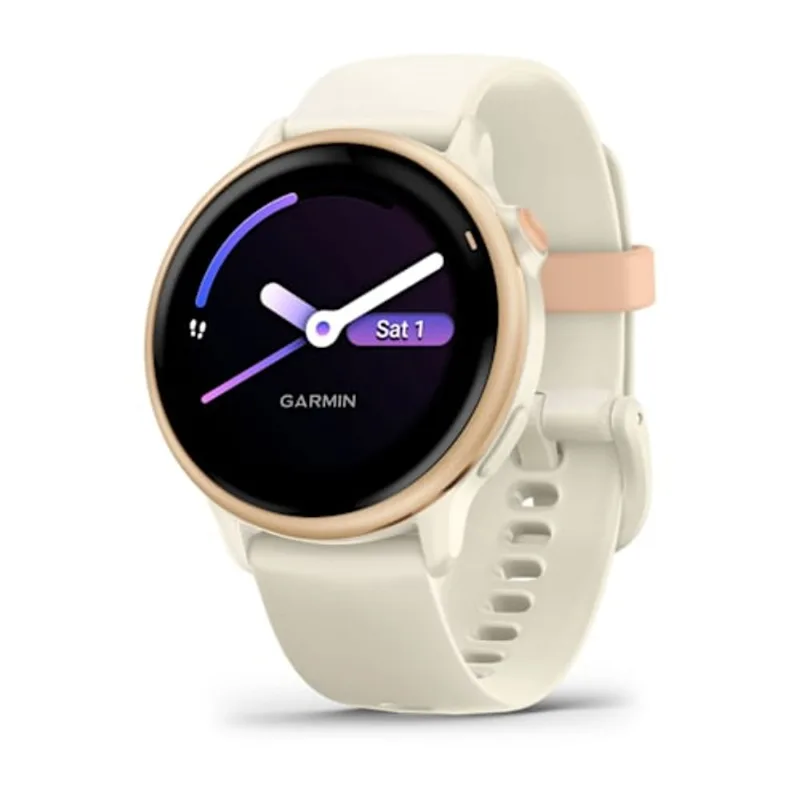 Relógio Garmin vívoactive 6 com Monitor Cardíaco de Pulso e GPS Relógio Garmin vívoactive 6 Rosa metálico com pulseira de silicone branca
