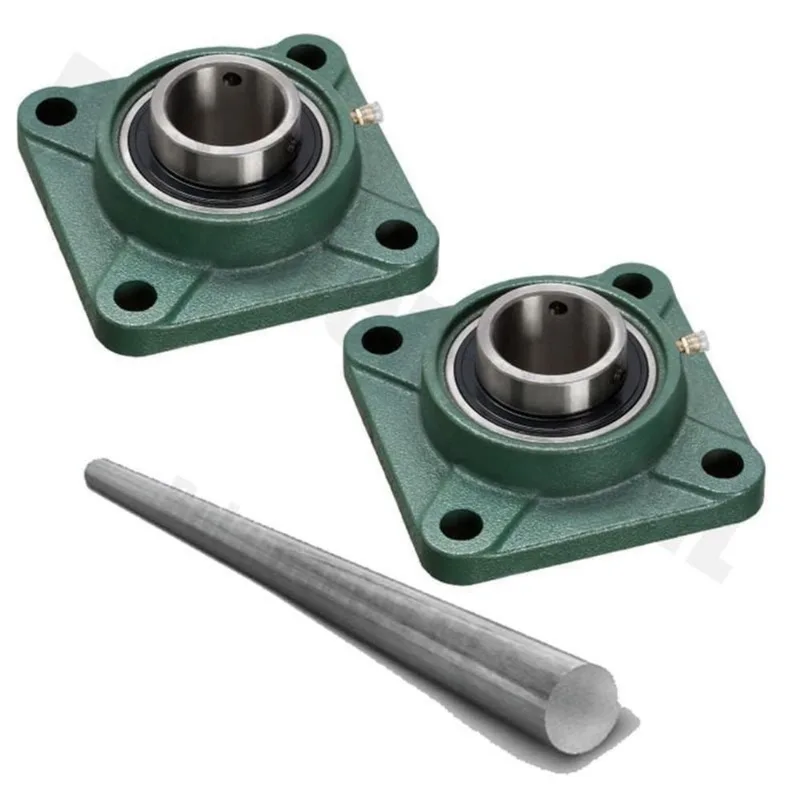 Kit 2 Mancal Quadrado F204 Com Rolamento 20Mm Com Eixo 35Cm