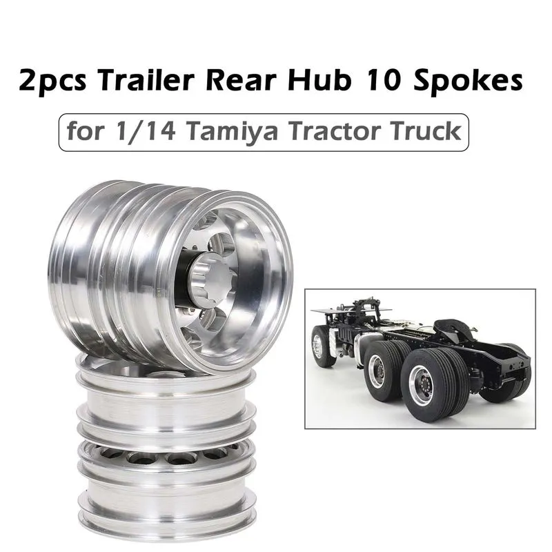 2pcs Trailer Cubo Traseiro Liga De Alumínio Jante 10 Raios Para 1/14