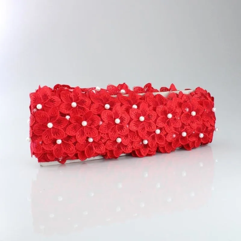 RENDA GUIPIR DE FLOR COM PEROLA 45MM COM 13 METROS 201 - Vermelho