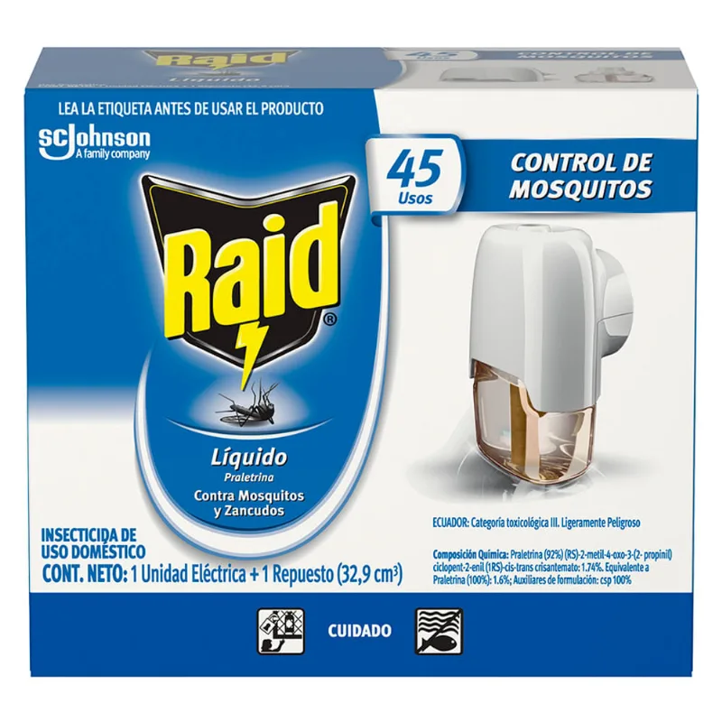 Repelente líquido para insectos voladores 65g Raid + Repuesto