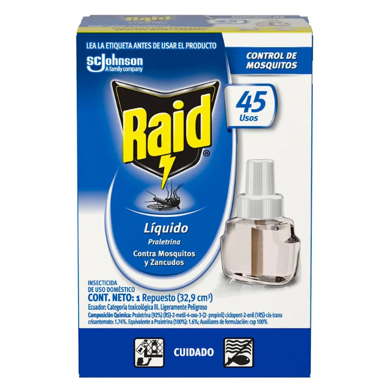 Repelente Liquido Zancudos Protección 45 Noches 1 Repuesto x32.9ml Laminado