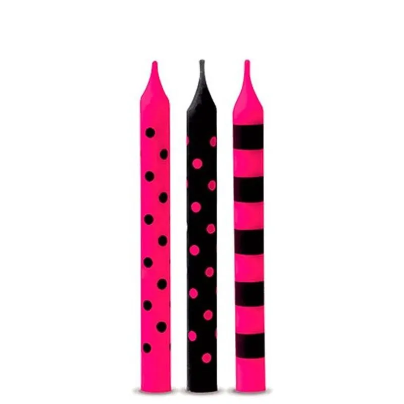 Vela Palito Pink E Preto - 12 Un