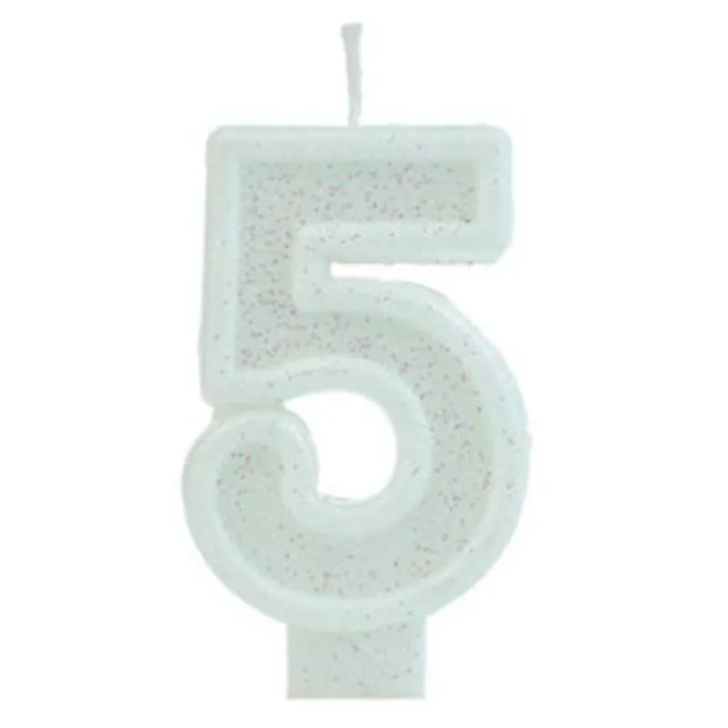 Vela Glitter Basic Branca Número 5