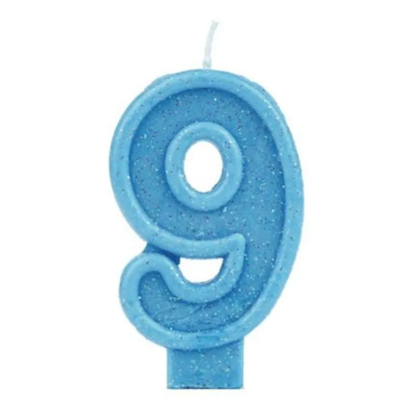 Vela Glitter Basic Azul Número 9