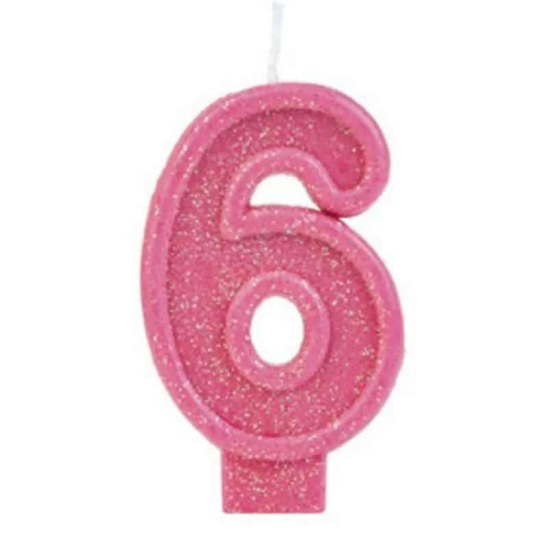 Vela Glitter Basic Rosa Número 6