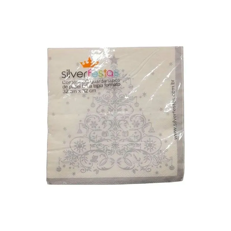 Guardanapo Natal Pinheiro Prata 33x33 20 Unidades Silver Festas
