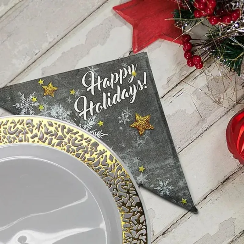 Guardanapo Happy Holidays Silver Festas 3 Folhas 20 Unidades