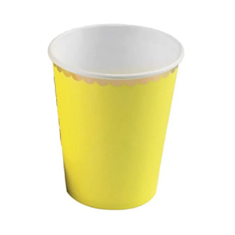 Copo de Papel Silver Amarelo com Borda Dourada com 10 Unidades