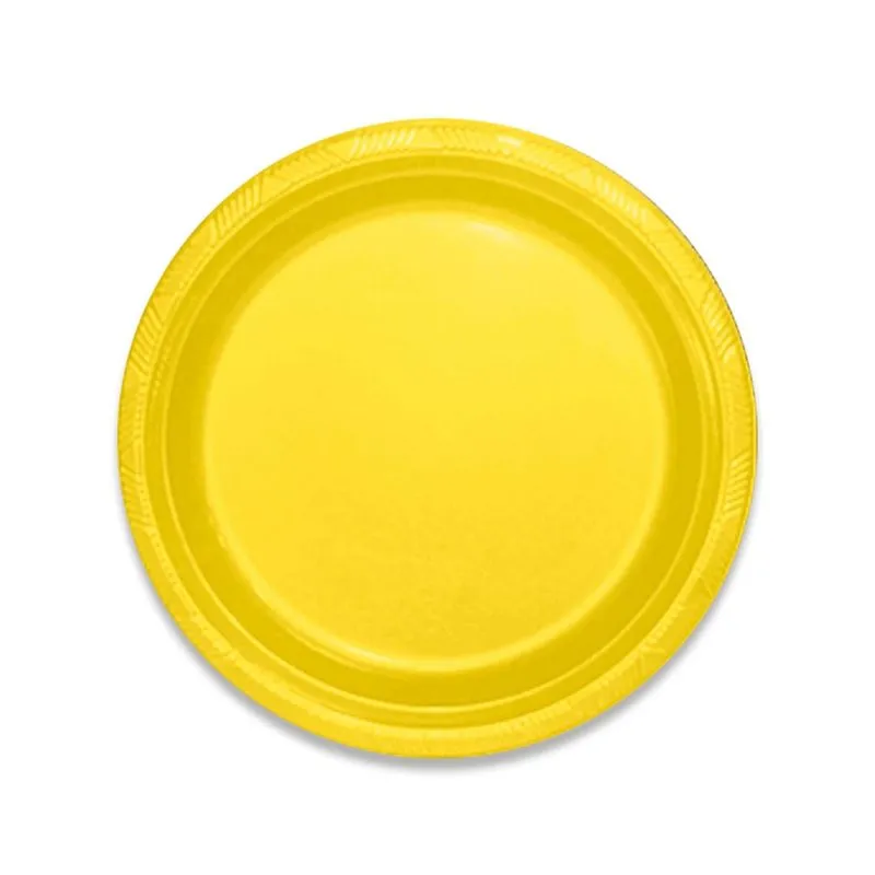 Prato de Plástico Silver Plastic Happy Line Amarelo