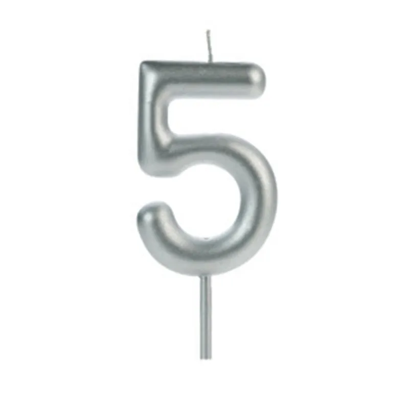 Vela de Aniversário Big Silver Número 5 Prata