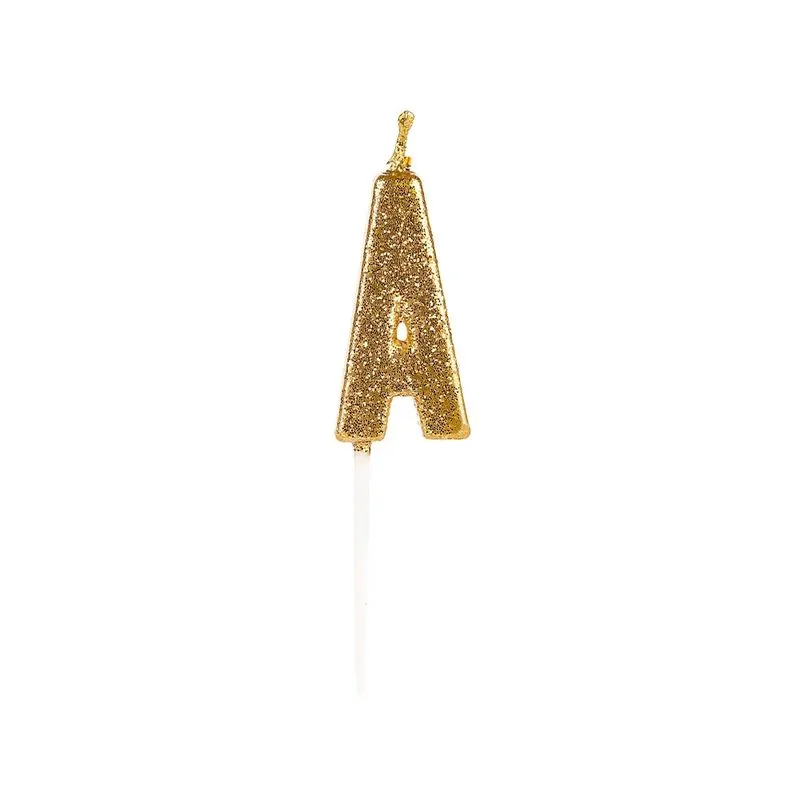 Vela Silver Glitter Dourada Letra A