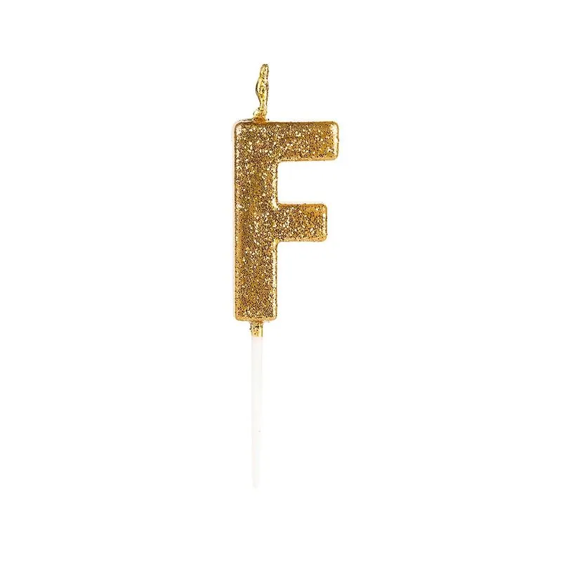 Vela Silver Glitter Dourada Letra F