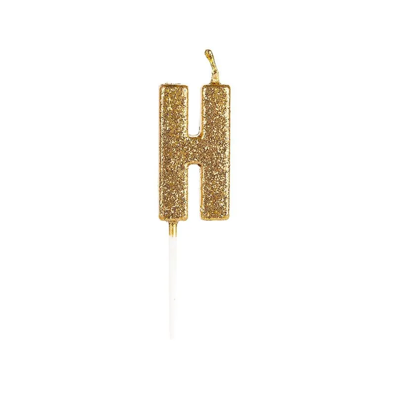 Vela Silver Glitter Dourada Letra H