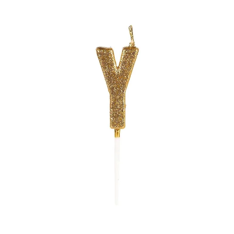 Vela Metalizada com Glitter dourada Letra Y - SilverFestas