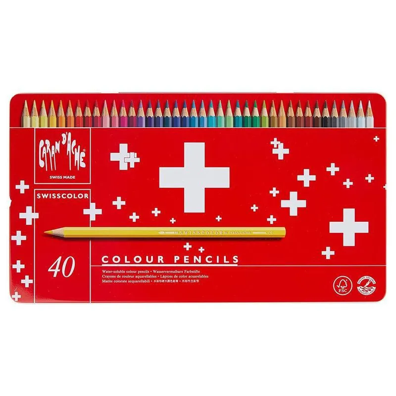 Lápis De Cor Aquarelável Caran D'Ache Swisscolor 40 Cores