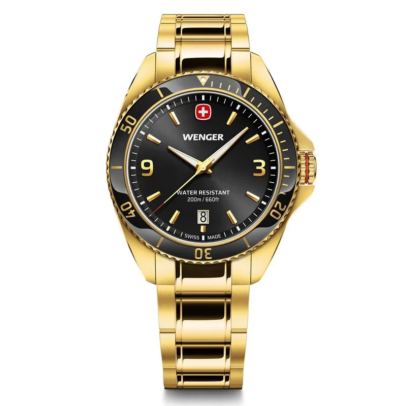 RELÓGIO WENGER EXECUTIVE DOURADO 40MM COM MOSTRADOR PRETO EXECUTIVE