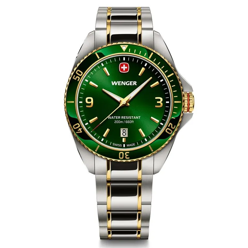 RELÓGIO WENGER EXECUTIVE 40MM DETALHE DOURADO MOSTRADOR VERD EXECUTIVE 40MM COM DETALHES DOURADOS E MOSTRADOR VERDE