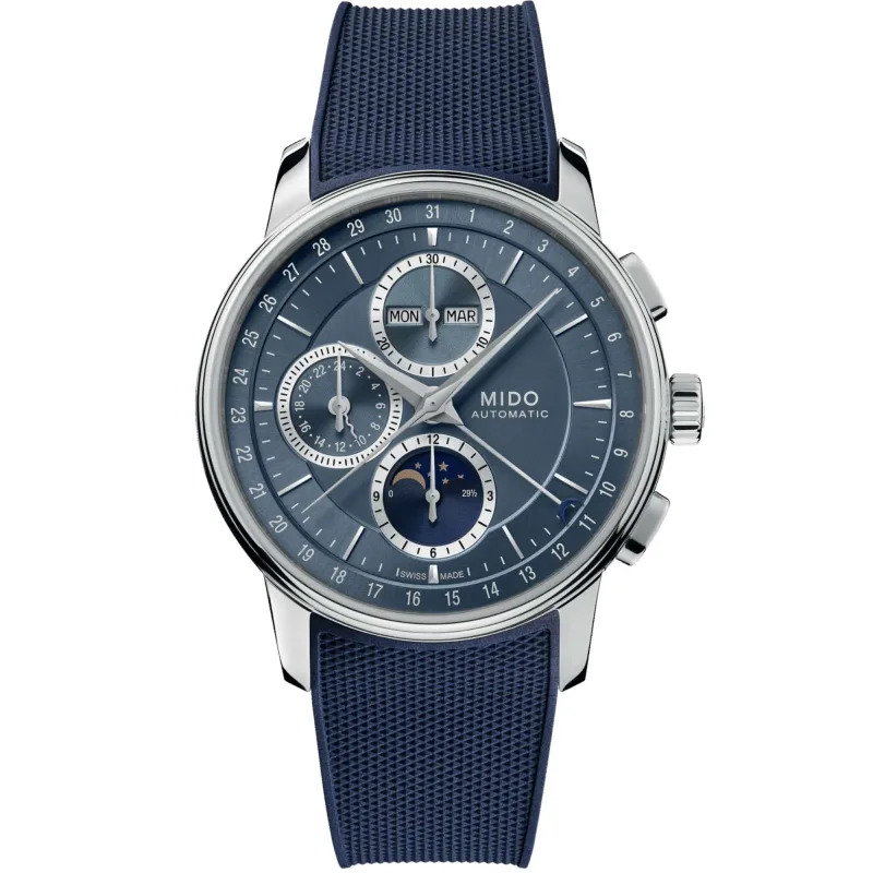 Relógio Mido Baroncelli Chrono Fase Da Lua Automático Azul M027.625.17.041.00