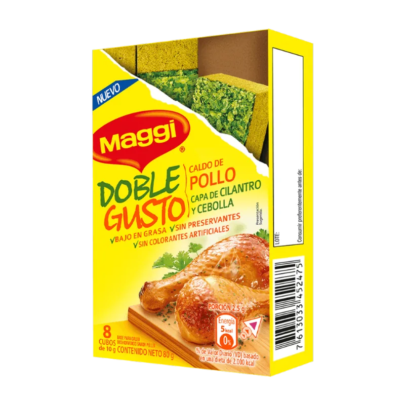 Caldo de Pollo Doble Gusto Cilantro y Cebolla Maggi|80g Caldo de Pollo Doble Gusto Cilantro y Cebolla Maggi|80g