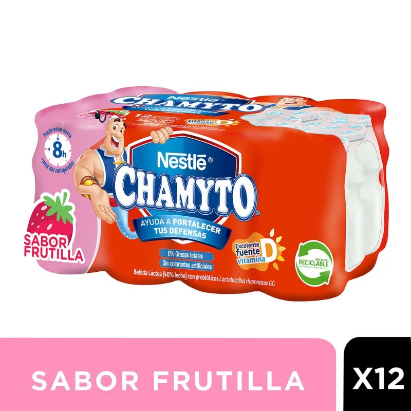 Multipack 12 un. Yogurt Probiótico Chamyto Frutilla 80 ml