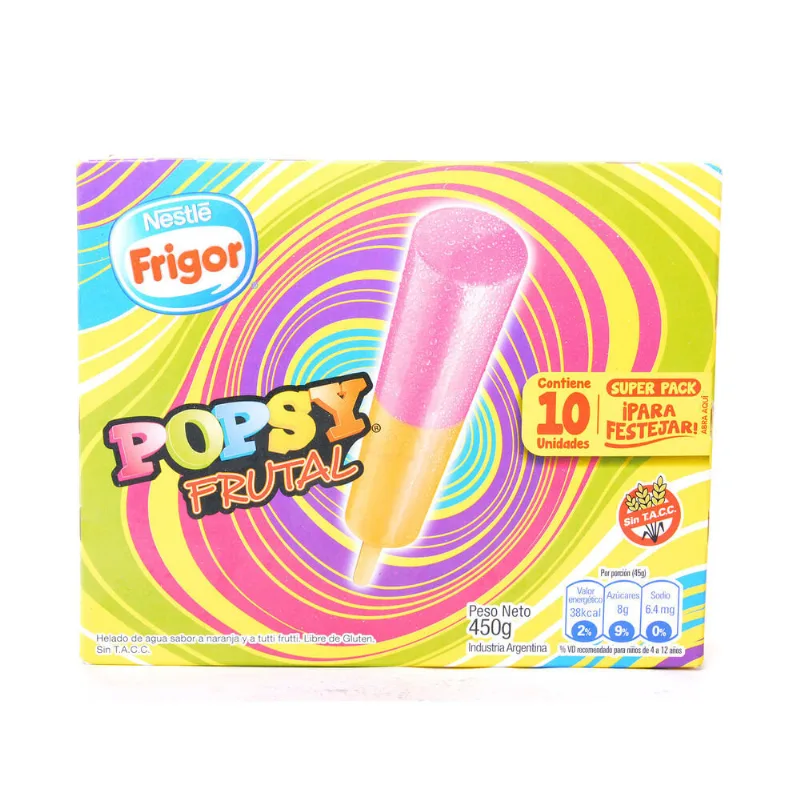 Helado de palito de agua Popsy frutal 10 u.