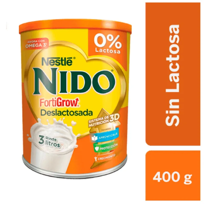 Leche En Polvo Infantil Nido Fortigrow Deslactosada Lata X400gr
