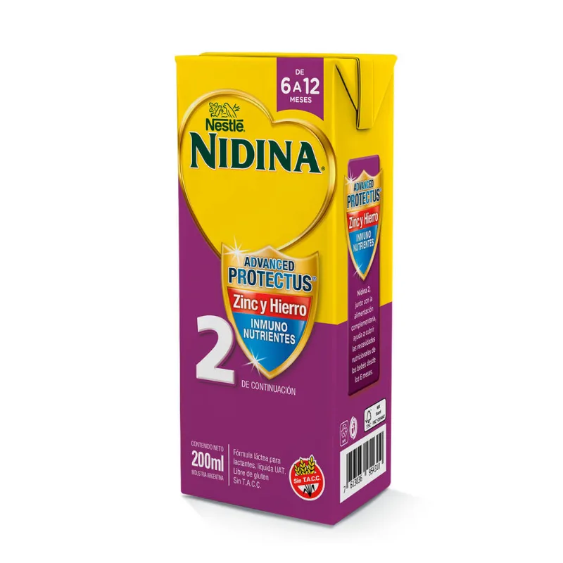 Leche larga vida fluida infantil Nidina 2 200 cc.