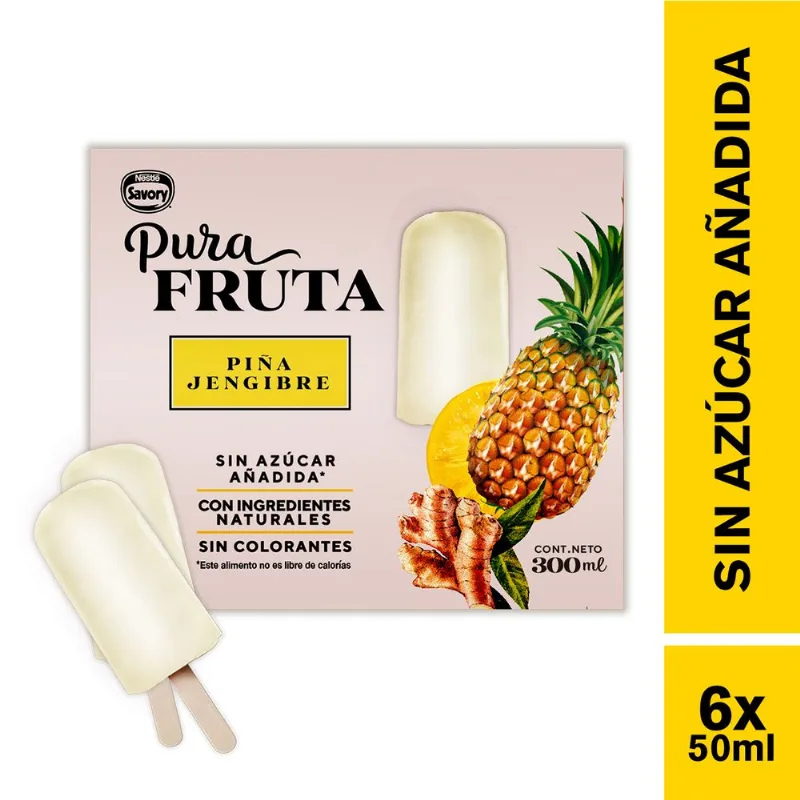 Helado Savory Pura Fruta Piña Jengibre Multipack 50 ml 6 un.