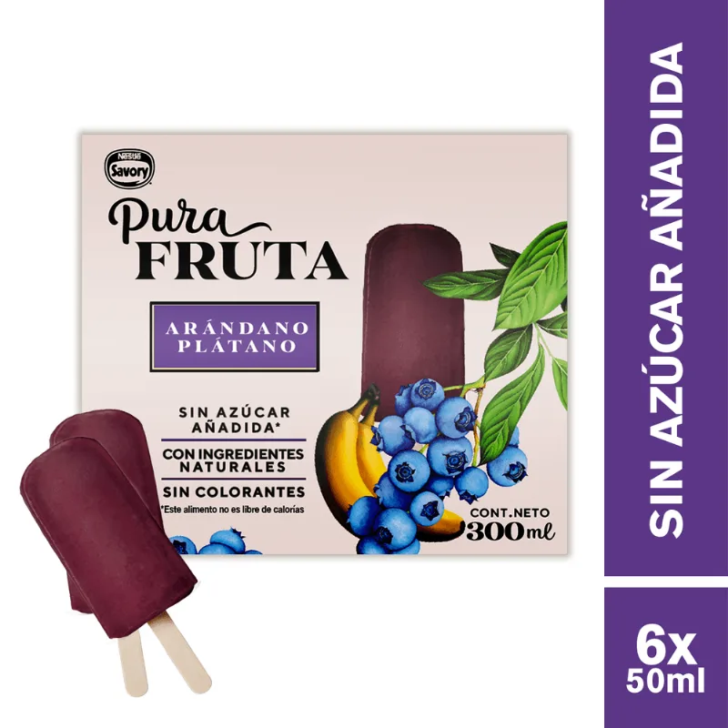 Helado Savory Pura Fruta Multipack Plátano Arándano 6X50 ml