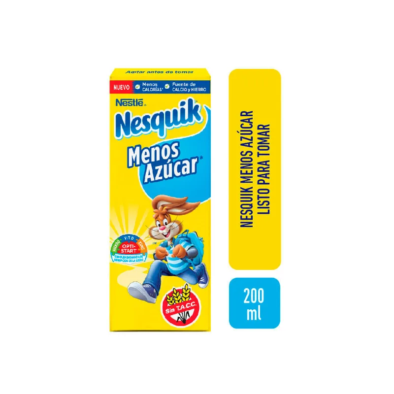 Leche chocolatada Nesquik menos azúcar 200 cc.