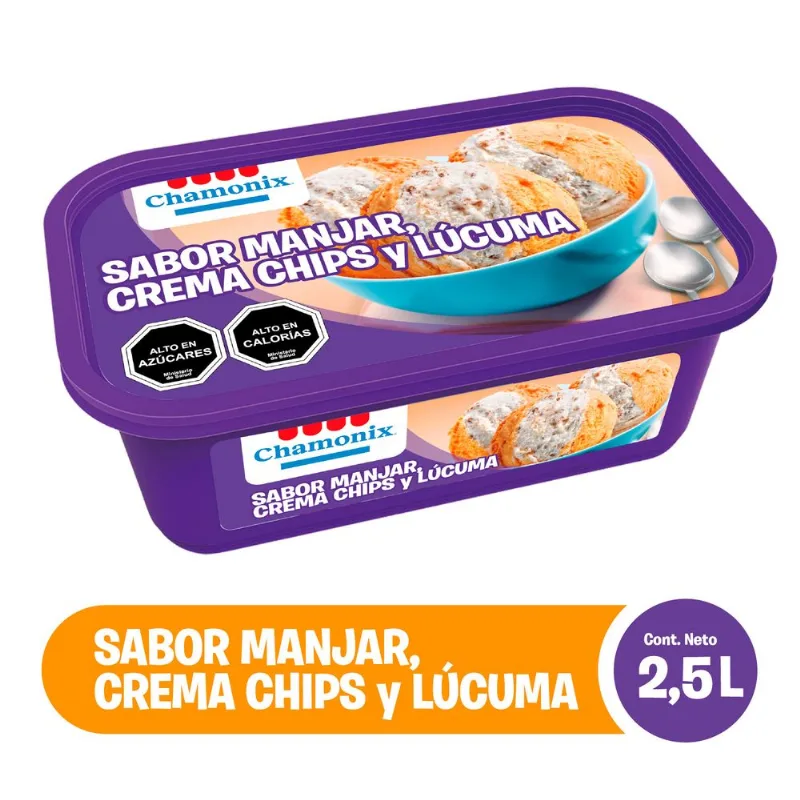 Helado Chamonix Manjar Lúcuma y Crema Chips 2,5L