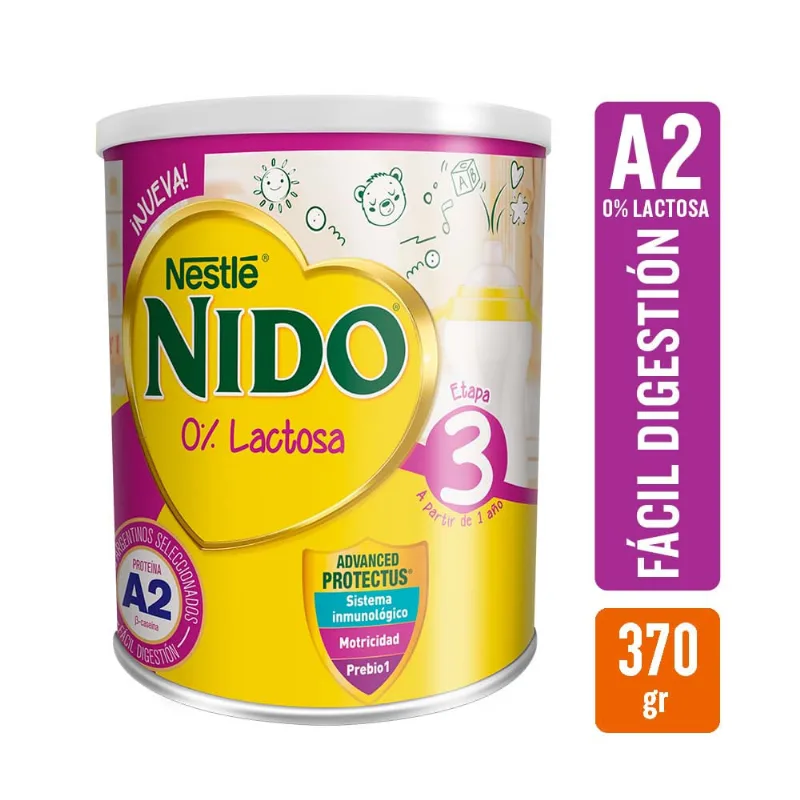 Leche En Polvo Infantil Nido 3 A2 Deslactosada Lata X370gr