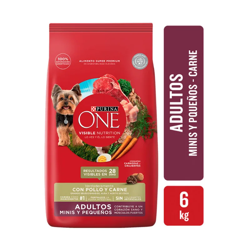 Alimento seco para perro Purina One 6 kg. adulto mini carne
