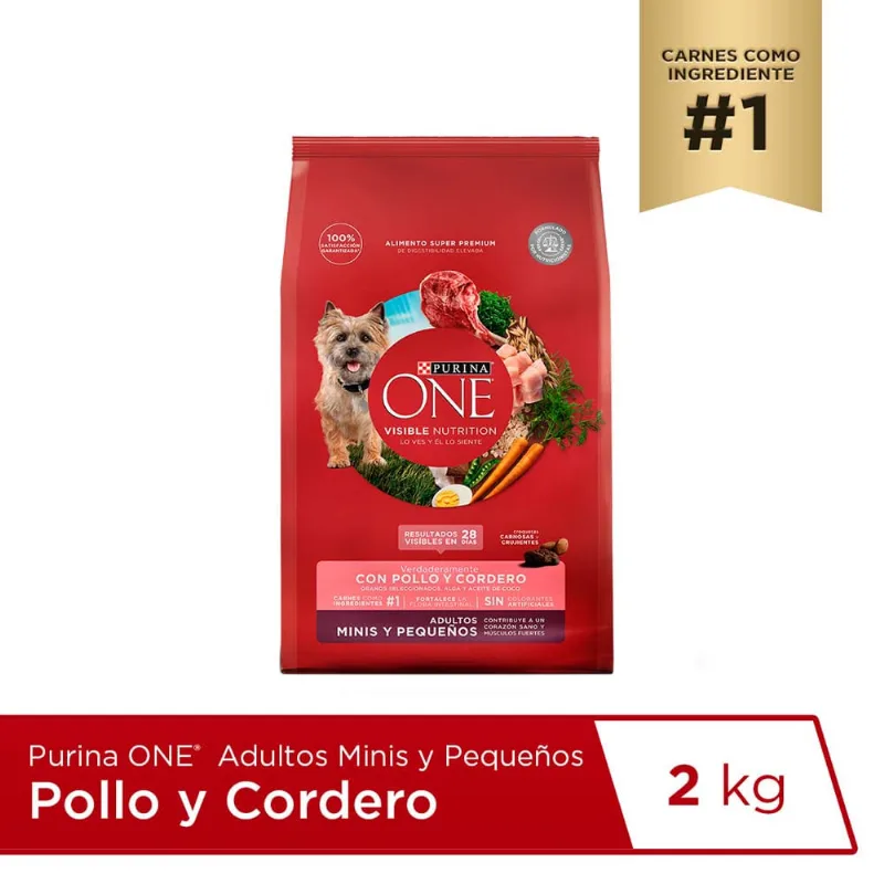 Alimento seco para perro Purina One 2 kg. adulto mini cordero