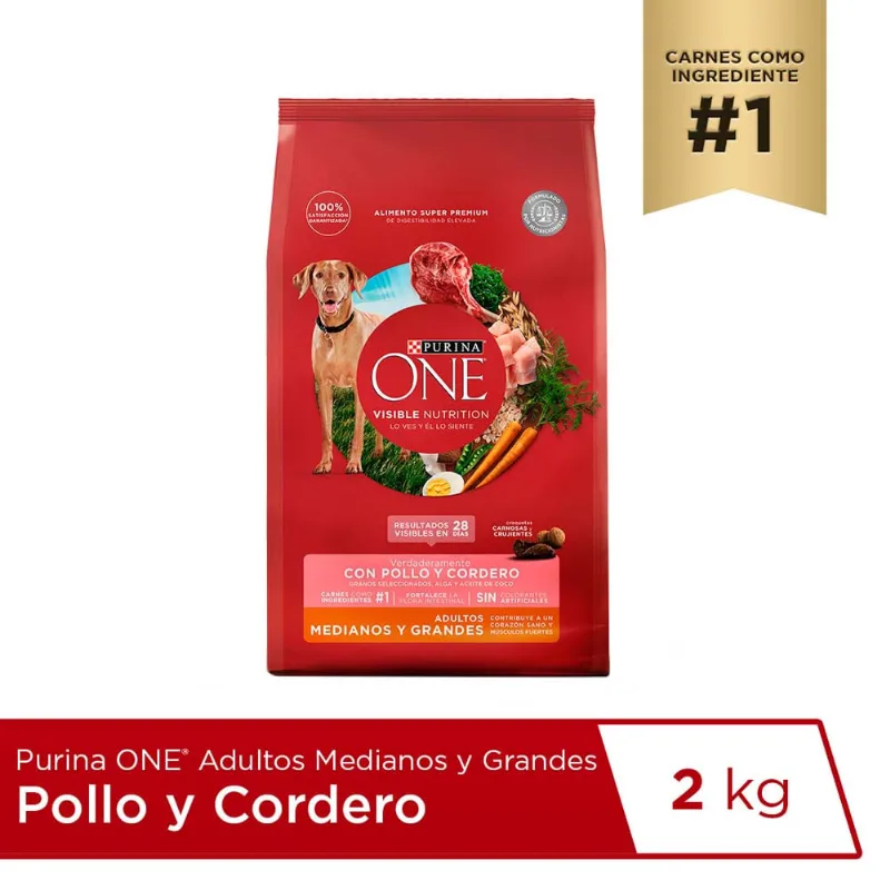 Alimento seco para perro Purina One 2 kg. adulto grande cordero