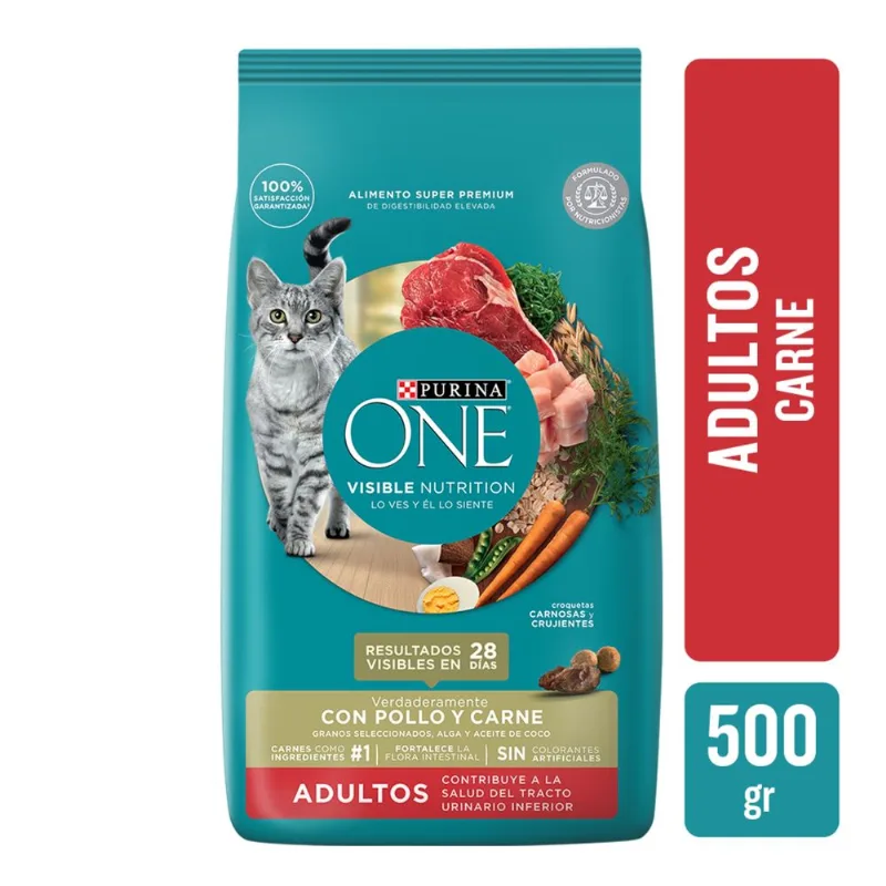 Alimento seco para gato Purina One 500grs. carne