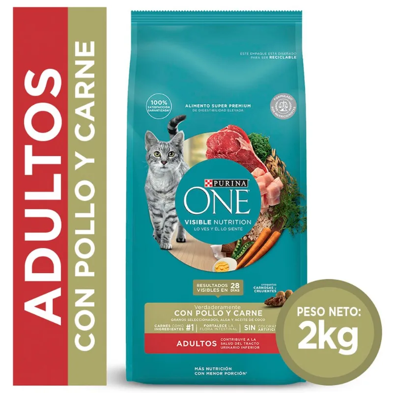 Alimento seco para gato Purina One 2 kg. carne