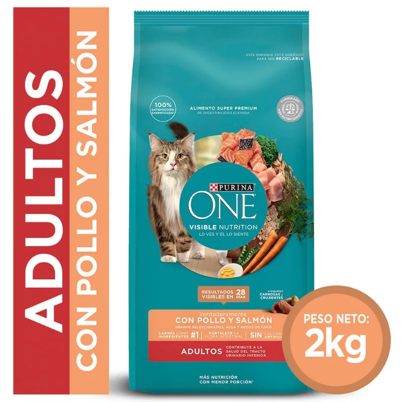 Alimento seco para gato Purina One 2 kg. salmón